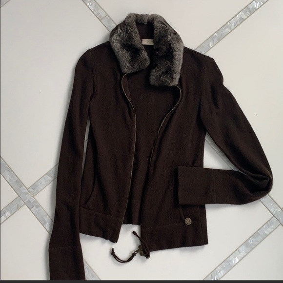 Valentino Sweaters - Valentino zip up sweater with real fur collar Sm.